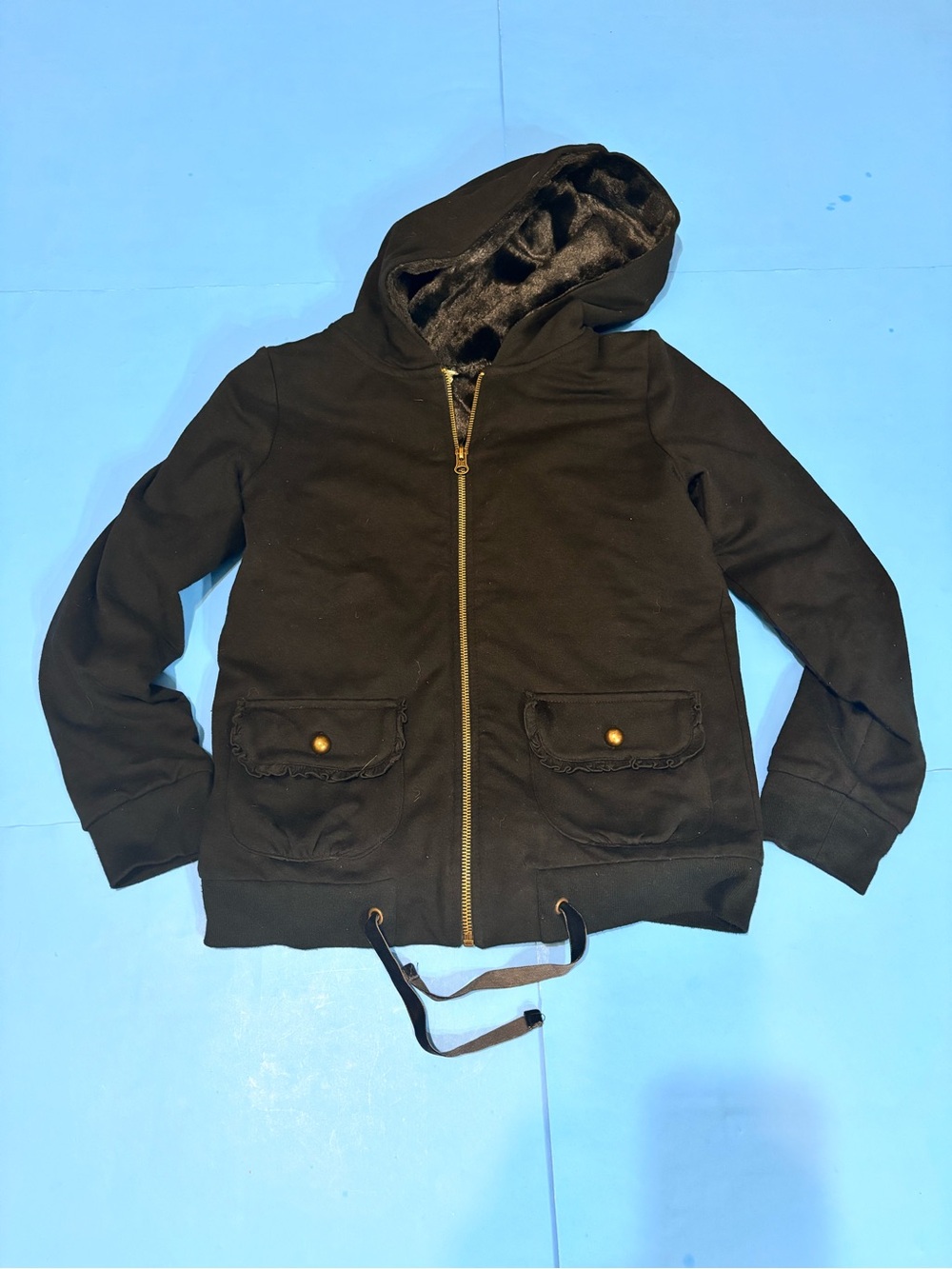 Cherokee Black Hooded Zip-Up Jacket with Faux Fur Lining